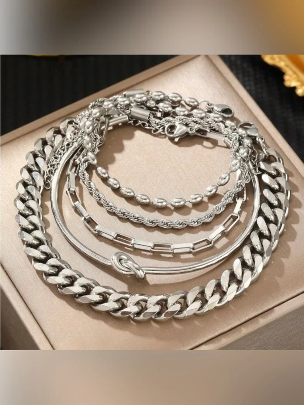 Silver Plated Stainless Steel 5pc Bracelet & Cuff Set